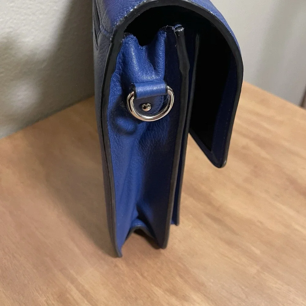 Lavenger Pebbled Leather Messenger Laptop Bag Cobalt‎ Blue Magnetic Closure EUC